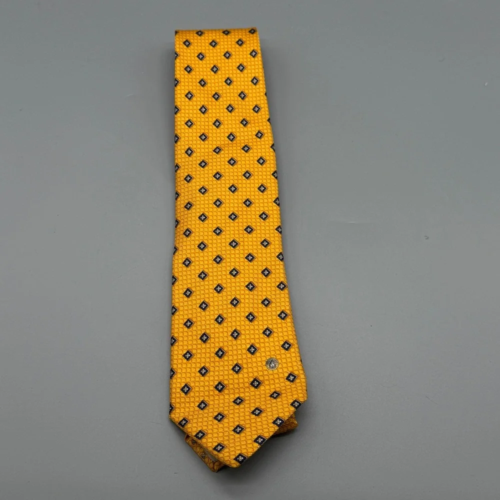 Gianni Versace Mens Vintage‎ Silk Tie Yellow Geometric Medusa Head Made in Italy